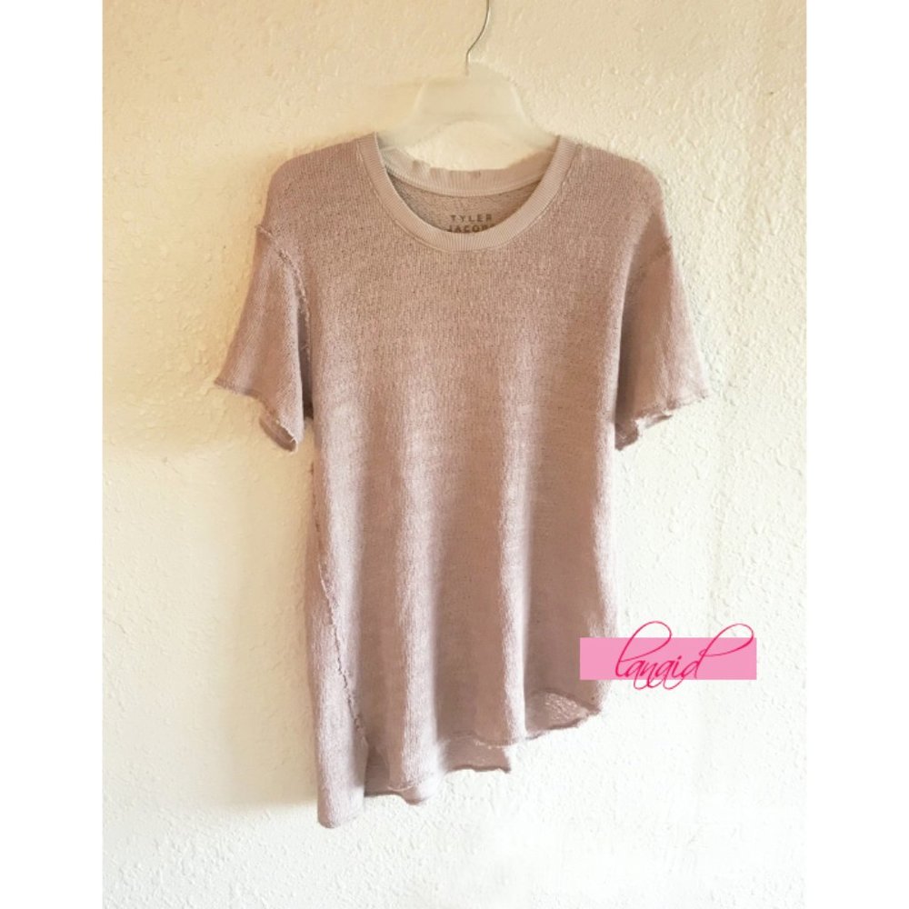 Feel The Piece Pink Open Knit Asymmetric Asymmetrical Tunic Sweater Knit Blouse
